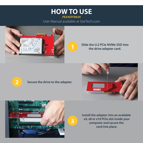 StarTech.com U.2 to PCIe Adapter for 2.5" U.2 NVMe SSD - SFF-8639 - x4 PCI Express 4.0