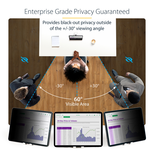 StarTech.com 4-Way Privacy Screen For 11-inch iPad Pro, For Portrait/Landscape Orientations, Touch-Enabled, +/- 30 Deg. View, Blocks up to 51% Blue Light, Anti-Glare