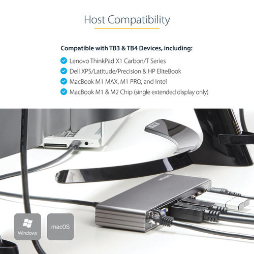 StarTech.com Thunderbolt 3 Dock - Dual 4K 60Hz Monitor TB3 Laptop Docking Station with DisplayPort, HDMI & 1080p VGA - 85W Power Delivery & Charging - 2x USB-A, Ethernet - Mac & Windows