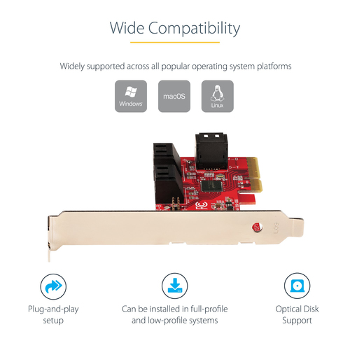 StarTech.com SATA PCIe Card - 6 Port PCIe SATA Expansion Card - 6Gbps - Low/Full Profile - Stacked SATA Connectors - ASM1166 Non-Raid - PCI Express to SATA Converter