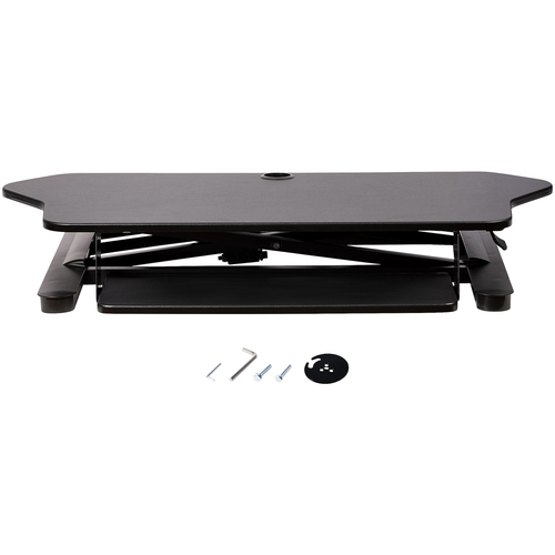 StarTech.com Corner Sit Stand Desk Converter with Keyboard Tray - Large Surface (35" x 21") - Height Adjustable Ergonomic Desktop/Tabletop Standing Workstation - Supports Dual Monitors