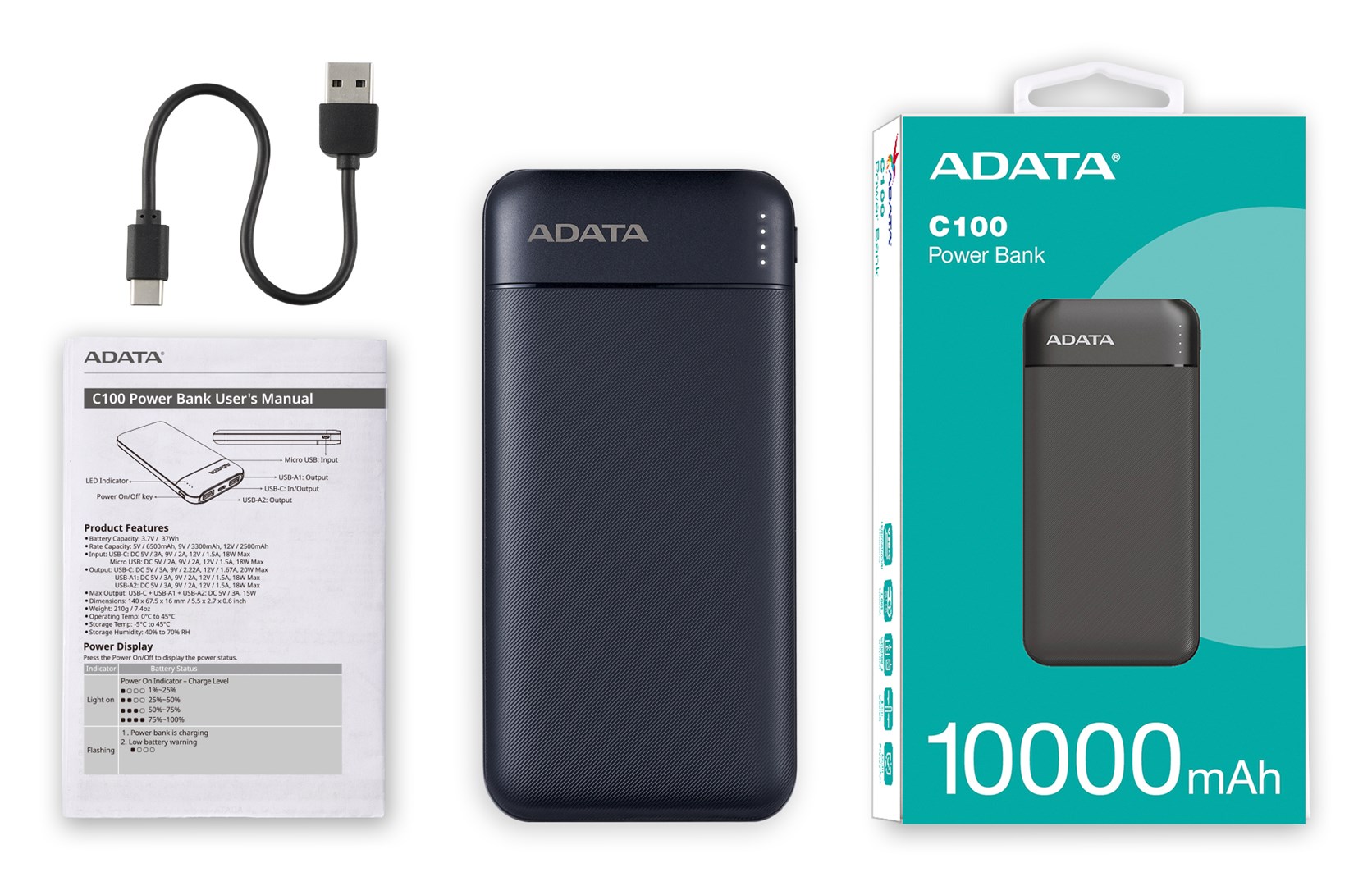 ADATA C100 Lithium Polymer (LiPo) 10000 mAh Black