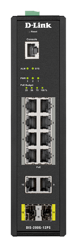 D-Link 12-Port L2 Industrial Smart Managed Switch with 10 x 1GBaseT(X) (8 PoE 240W) & 2 x SFP