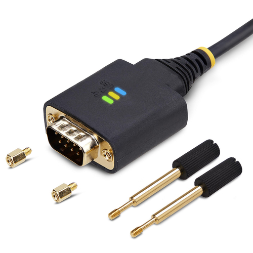 StarTech.com 1ft (30cm) USB to Serial Adapter Cable, COM Retention, Interchangeable Nuts/Screws, USB-A to DB9 RS232, FTDI IC, ESD Protection, Windows/macOS/Linux