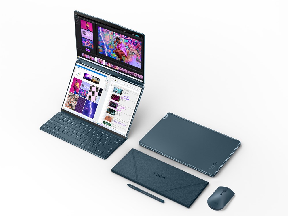 Lenovo Yoga Book 9 13IMU9 Intel Core Ultra 7 155U Hybrid (2-in-1) 33.8 cm (13.3") Touchscreen 2.8K 32 GB LPDDR5x-SDRAM 512 GB SSD Wi-Fi 6E (802.11ax) Windows 11 Home Teal + Lenovo B210 (GX40Q17225)