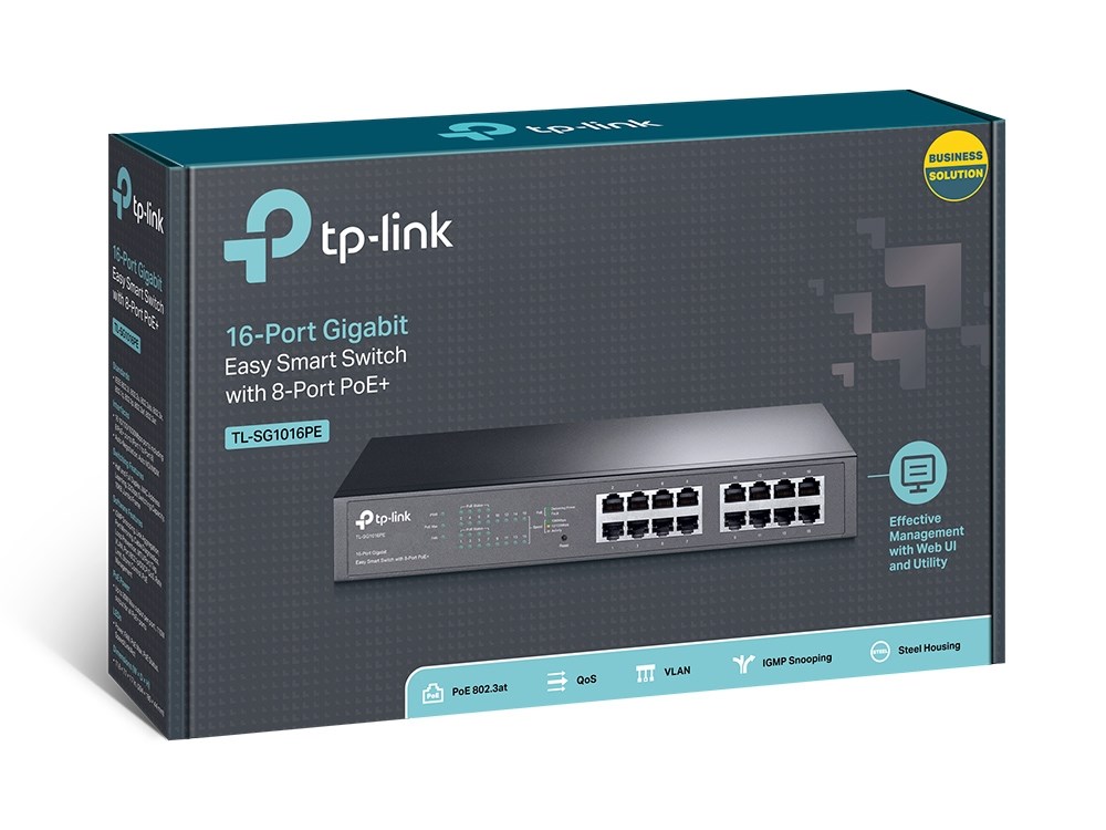 TP-Link TL-SG1016PE network switch Managed L2 Gigabit Ethernet (10/100/1000) Power over Ethernet (PoE) Black