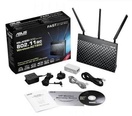 ASUS DSL-AC68U wireless router Gigabit Ethernet Dual-band (2.4 GHz / 5 GHz) Black