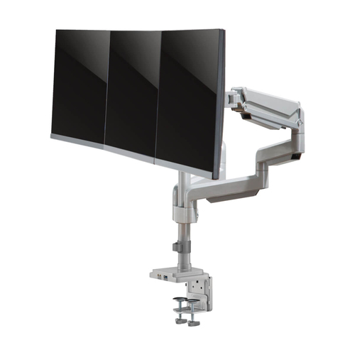 Tripp Lite DDR1730TAL Triple-Display Gas-Spring Flex-Arm Desktop Clamp and Grommet for 17” to 30” Flat-Screen Displays - USB and Audio Ports, Aluminum