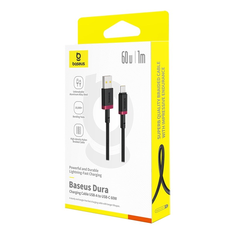 Baseus Dura USB Type A to Type C 60 W fast charging cable 1 m Black  Red