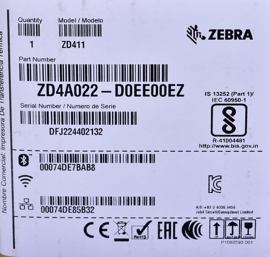 Zebra ZD411 label printer Direct thermal 203 x 203 DPI 152 mm/sec Wired & Wireless Ethernet LAN Bluetooth
