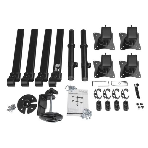 StarTech.com Desk Mount Quad Monitor Arm - Ergonomic VESA 4 Monitor Mount 2x2 up to 27" - Articulating & Height Adjustable Pole Mount - Tilt/Swivel/Rotate LCD/LED Screen - Desk Clamp/Grommet