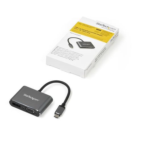 StarTech.com USB C Multiport Video Adapter - USB-C to 4K 60Hz DisplayPort 1.2 or 1080p VGA Monitor Adapter - USB Type-C 2-in-1 DP (HBR2 HDR)/VGA Display Converter- Thunderbolt 3 Compatible