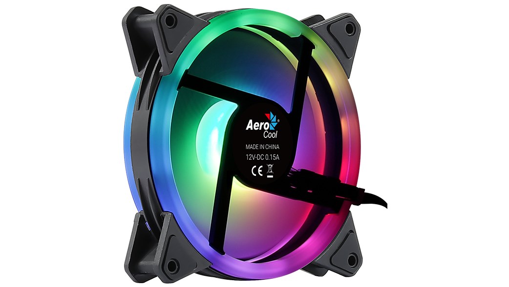 Aerocool DUO12 PC Fan 12cm ARGB LED Dual Ring Antivibration 6 Pins Black