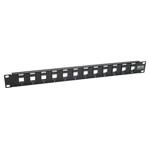 Tripp Lite N062-012-KJ 12-Port 1U Rack-Mount Unshielded Blank Keystone/Multimedia Patch Panel, RJ45 Ethernet, USB, HDMI, Cat5e/6