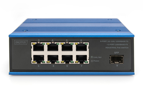 Digitus 8 port Gigabit Ethernet network PoE switch, industrial, unmanaged, 1 SFP uplink switch