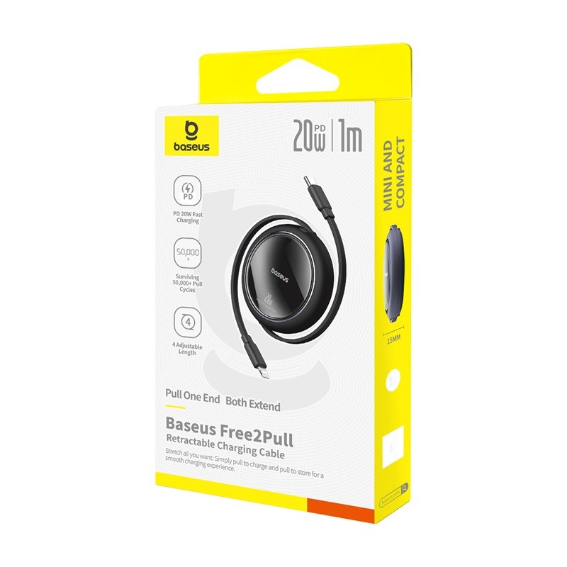 Baseus Free2Pull Expandable USB C to iP Ligtning fast charging cable 1 m 20 W Black
