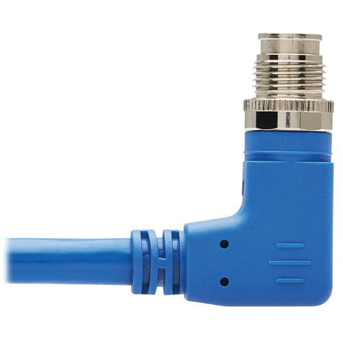 Tripp Lite NM12-6A4-03M-BL M12 X-Code Cat6a 10G F/UTP CMR-LP Shielded Ethernet Cable (Right-Angle M12 M/RJ45 M), IP68, PoE, Blue, 3 m (9.8 ft.)