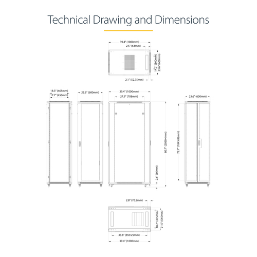 StarTech.com 4-Post 42U Server Rack Cabinet, 19" Data Rack Cabinet for Computer / AV / IT Equipment mount, Rack Server Enclosure with Casters, Full Size Industrial Network Storage