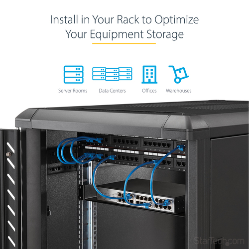 StarTech.com 1U Server Rack Shelf, Universal Rack Mount Cantilever Tray for 19" Network Equipment Rack/Cabinet, Heavy Duty Steel, Weight Capacity 33lb/15kg, 7in (18cm) Deep