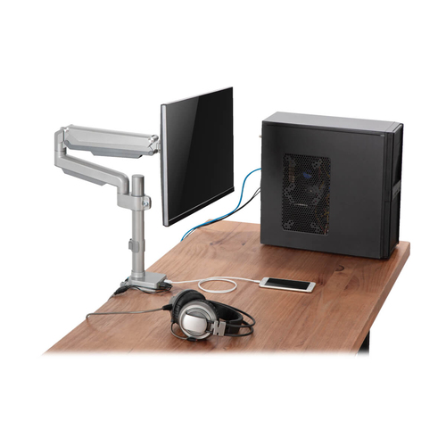 Tripp Lite DDR1732SAL Single-Display Gas Spring-Arm Desktop Clamp or Grommet for 13” to 34” Displays - USB and Audio Ports, Aluminum