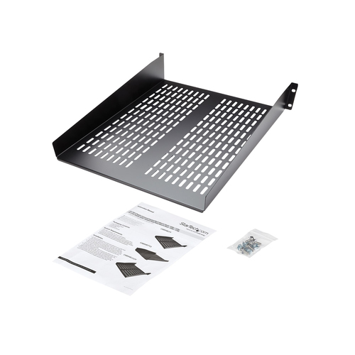 StarTech.com 2U Server Rack Shelf - Universal Vented Rack Mount Cantilever Tray for 19" Network Equipment Rack & Cabinet - Heavy Duty Steel – Weight Capacity 50lb/23kg - 22" Deep Shelf, Black