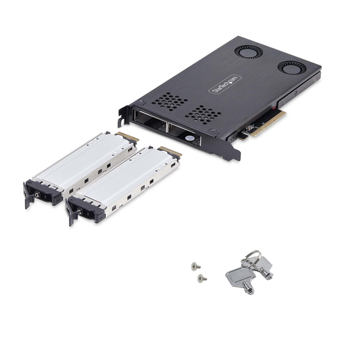 StarTech.com Dual-Bay M.2 NVMe SSD to PCIe x8 Removable Mobile Rack; Bifurcation Required; Tool-less Installation, PCIe Backplane w/Two Hot-Swap Drive Bays