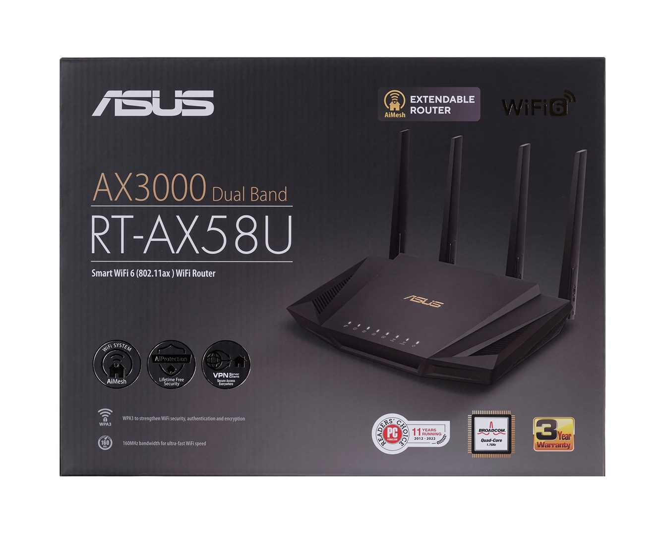 ASUS RT-AX58U wireless router Gigabit Ethernet Dual-band (2.4 GHz / 5 GHz) Black