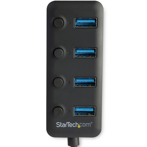 StarTech.com 4 Port USB 3.0 Hub - USB-A to 4x USB 3.0 Type-A with Individual On/Off Port Switches - SuperSpeed 5Gbps USB 3.1/3.2 Gen 1 - USB Bus Powered - Portable - 25cm Attached Cable~4 Port USB 3.0 Hub - USB-A to 4x USB 3.0 Type-A with Individual On/Off Port Switches - SuperSpeed USB 3.2 Gen 1 (5Gbps) - USB Bus Powered - Portable - 9.8" Attached Cable