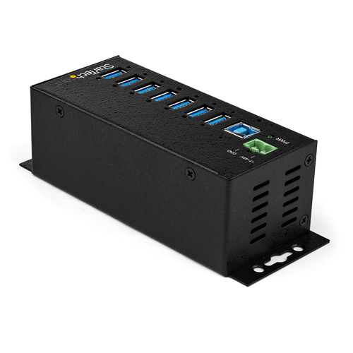 StarTech.com 7-Port USB 3.0 Hub with Power Adapter - Metal Industrial USB-A Hub with ESD & 350W Surge Protection - Din/Wall/Desk Mountable - High Speed USB 3.2 Gen 1 (5Gbps) Hub - TAA