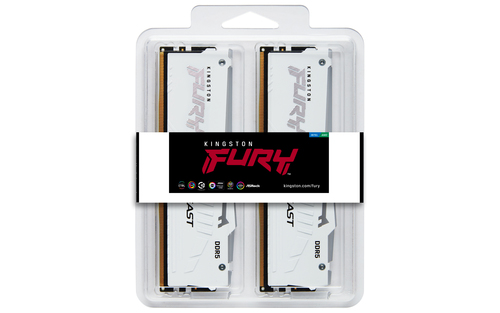 Kingston Technology FURY Beast 64GB 5600MT/s DDR5 CL40 DIMM (Kit of 2) White RGB XMP