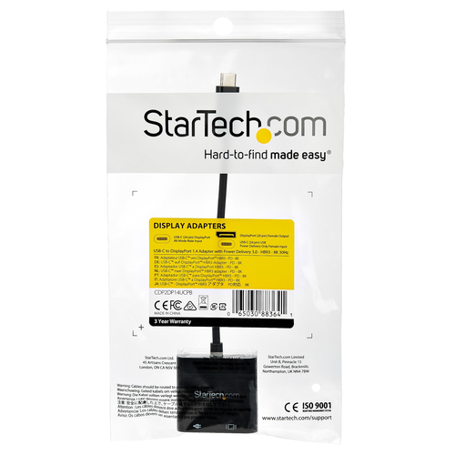 StarTech.com USB C to DisplayPort Adapter with Power Delivery - 8K 60Hz /4K 120Hz USB Type C to DP 1.4 Video Converter w/ 60W PD Pass-Through Charging - HBR3 - Thunderbolt 3 Compatible