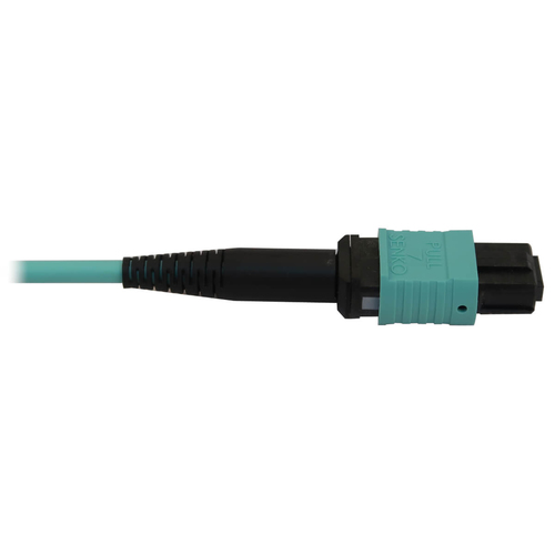 Tripp Lite N844X-05M-8L-P 40/100/400G Multimode 50/125 OM3 Fiber Optic Cable (12F MTP/MPO-PC to 4x Duplex LC/PC F/M), LSZH, Aqua, 5 m (16.4 ft.)