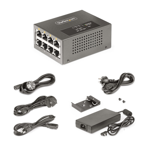StarTech.com 4-Port Multi-Gigabit PoE++ Injector, 5/2.5/1G Ethernet (NBASE-T), PoE/PoE+/PoE++ (802.3af/802.3at/802.3bt), 160Watts Power Budget, Wall/DIN Rail Mountable, Unmanaged
