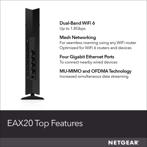 NETGEAR 4PT AX1800 WIFI MESH EXTENDER Network repeater Black 10, 100, 1000 Mbit/s