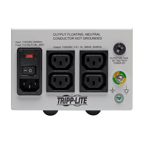 Tripp Lite IS300HGDV Isolator Series Dual-Voltage 115/230V 300W 60601-1 Medical-Grade Isolation Transformer, C14 Inlet, 4 C13 Outlets