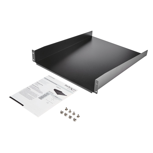 StarTech.com 2U Server Rack Shelf - Universal Rack Mount Cantilever Shelf for 19" Network Equipment Rack & Cabinet - Heavy Duty Steel – Weight Capacity 50lb/23kg - 22" Deep Tray, Black