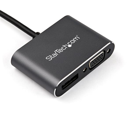 StarTech.com USB C Multiport Video Adapter - USB-C to 4K 60Hz DisplayPort 1.2 or 1080p VGA Monitor Adapter - USB Type-C 2-in-1 DP (HBR2 HDR)/VGA Display Converter- Thunderbolt 3 Compatible