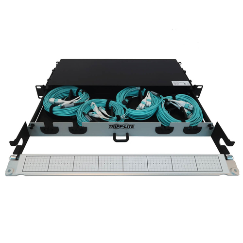 Tripp Lite Preloaded Fiber Panel, 1U - 4x (12F MTP/MPO-PC to 4x LC Duplex F/M) 8F Trunk Cables, OM4 Multimode, 10 m (32.8 ft.)