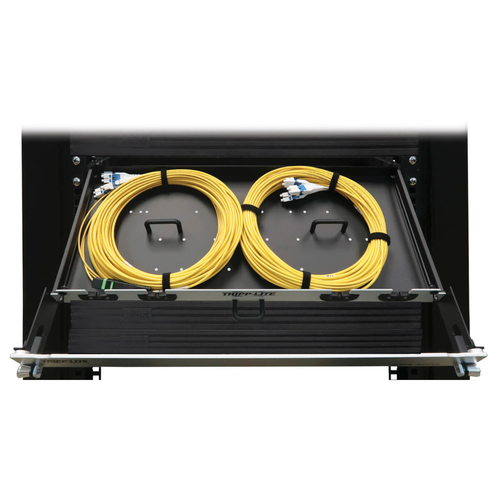 Tripp Lite Preloaded Fiber Panel, 1U - 2x (12F MTP/MPO-APC to 4x LC Duplex F/M) 8F Trunk Cables, OS2 Singlemode, 20 m (65.6 ft.)
