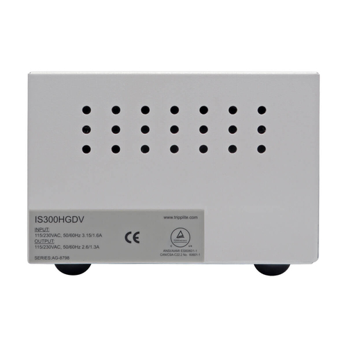 Tripp Lite IS300HGDV Isolator Series Dual-Voltage 115/230V 300W 60601-1 Medical-Grade Isolation Transformer, C14 Inlet, 4 C13 Outlets