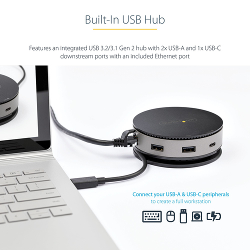 StarTech.com USB C Multiport Adapter - USB 3.1 Gen 2 10Gbps Type-C Mini Dock with 4K 60Hz HDMI/DisplayPort or 1080p VGA - 75W PD Passthrough, 3-Port USB Hub, GbE - Mobile Docking Station