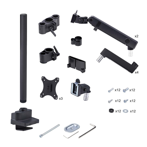 StarTech.com Triple Monitor Desk Mount For Up To Three 27in Screens, VESA 75x75/100x100, Tool-Less Arm Adjustments, C-Clamp/Grommet Mount, Spring-Assisted Arms