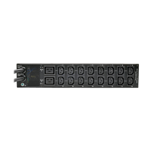 Tripp Lite PDUMH32HVATNET 7.7kW Single-Phase Switched Automatic Transfer Switch PDU, Two 200-240V IEC309 32A Blue Inputs, 16-C13 2-C19 Outlets, 2U, TAA