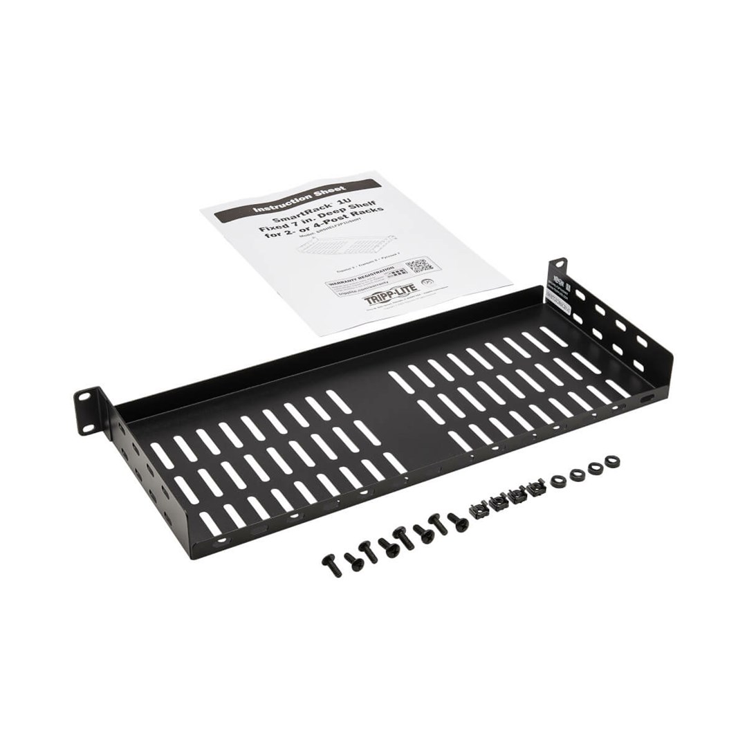 Tripp Lite SRSHELF2P1USHRT SmartRack Cantilever Fixed Steel Rack Shelf - 1U, Vented, 7 in. (17.8 cm) Deep, Holds up to 40 lb. (18 kg)