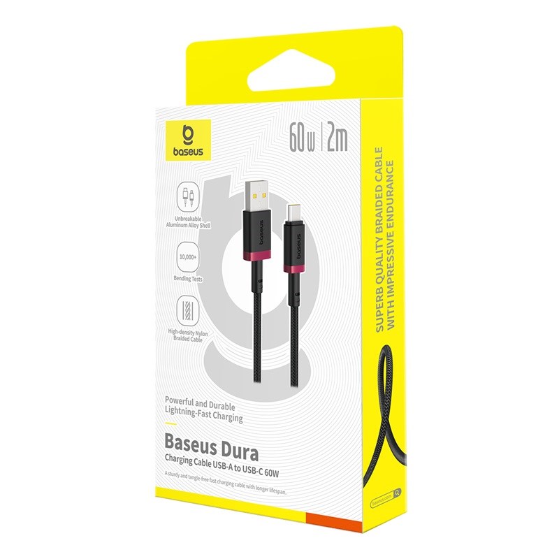 Baseus Dura USB Type A to Type C 60 W fast charging cable 2 m Black  Red
