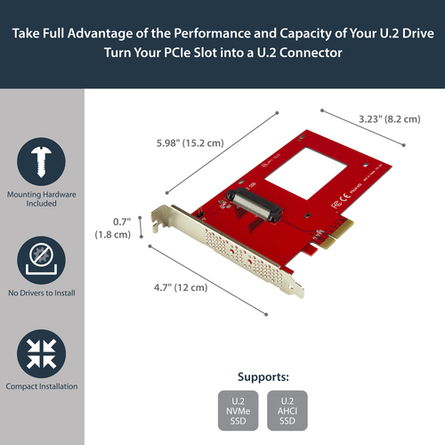 StarTech.com U.2 to PCIe Adapter for 2.5" U.2 NVMe SSD - SFF-8639 - x4 PCI Express 4.0