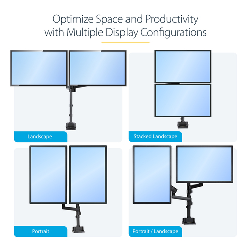 StarTech.com Desk Mount Dual Monitor Arm, Full Motion Monitor Mount for 2x VESA Displays up to 32" (17.6lb/8kg), Height Adjustable, Clamp/Grommet Mount, Mechanical Spring