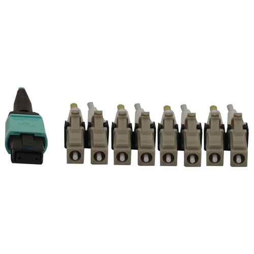 Tripp Lite N844X-05M-8L-P 40/100/400G Multimode 50/125 OM3 Fiber Optic Cable (12F MTP/MPO-PC to 4x Duplex LC/PC F/M), LSZH, Aqua, 5 m (16.4 ft.)