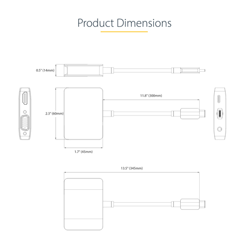 StarTech.com USB C Video Adapter, USB C to HDMI VGA Multiport Adapter, 3.5mm Audio, 4K 60Hz HDR, 100W PD Pass-Through, Thunderbolt 3/4 Compatible - USB C Display Travel Adapter