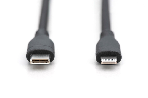Digitus Lightning silicone connection cable, USB-C - Lightning, 2m, black